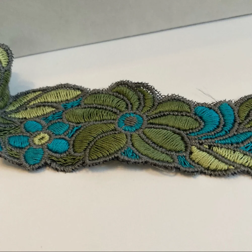 Blue Green Floral Flower Trim Embroidery 2